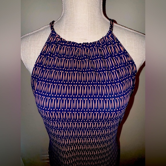 Ellie Kai Blue/coral Geometric Print Halter Tie Sleeveless dress size 4 EUC - Picture 2 of 11